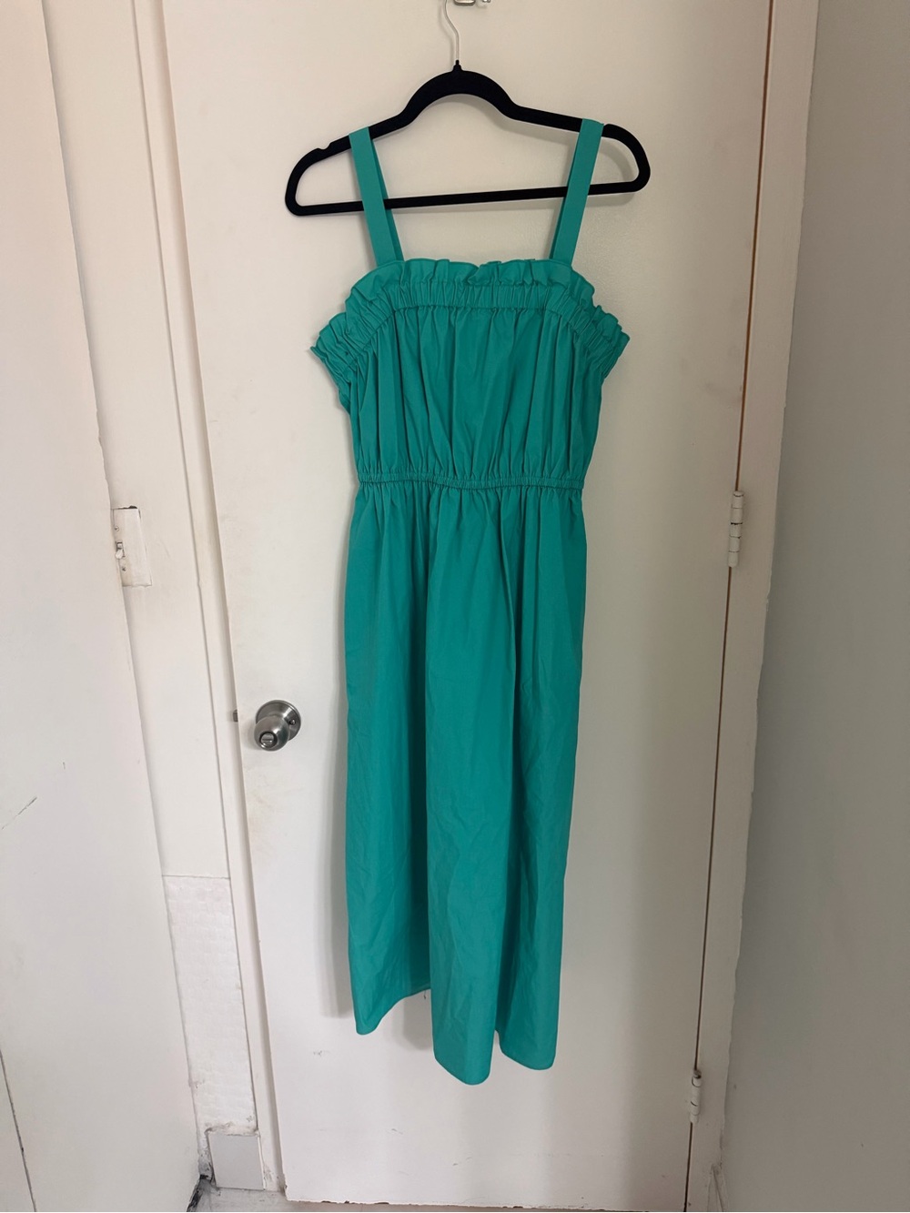 POPLIN ELASTIC-GATHER MIDI DRESS - Picture 2 of 6